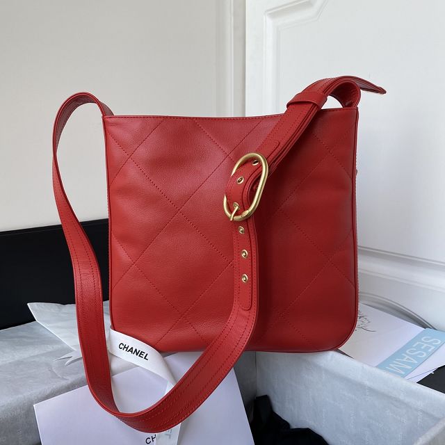 2022 CC original calfskin hobo handbag AS2844 red