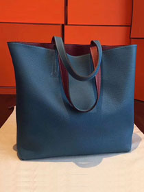 Hermes original calfskin reversible shoping bag K0298 blue&bordeaux