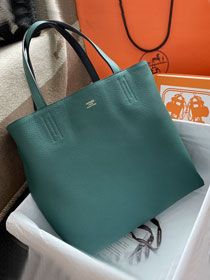 Hermes original calfskin reversible shoping bag K0298 green&black