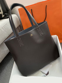 Hermes original calfskin reversible shoping bag K0298 dark grey