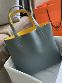 Hermes original calfskin reversible shoping bag K0298 yellow&light blue