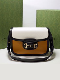 2022 GG original calfskin 1955 horsebit shoulder bag 602204 white&yellow