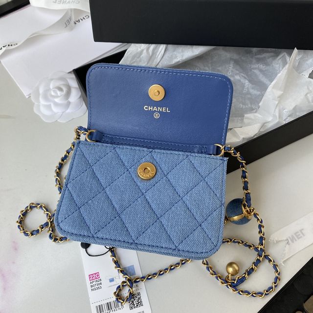 CC original denim mini wallet on chain AP1628 blue