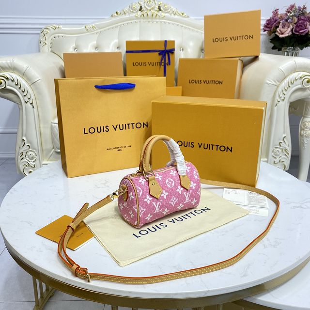 Louis vuitton original denim nano speedy bag M81213 pink