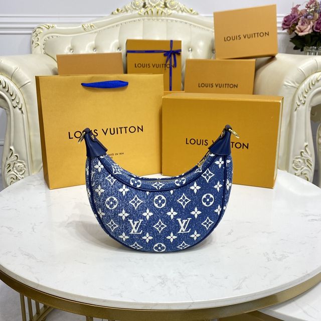 Louis vuitton original denim textile loop handbag M81166 blue