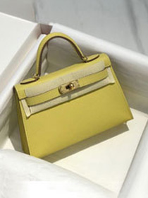 Hermes original epsom leather mini kelly 19 bag K0019 jaune poussin