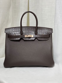 Hermes handmade original crocodile &togo leather birkin bag BK0035 ebene 