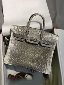 Hermes handmade original lizard leather birkin bag LB350 grey