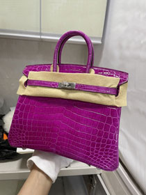 Top hermes handmade genuine 100% crocodile leather birkin 35 bag K350 rose sheherzade