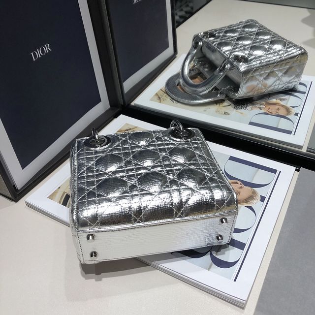 Dior original lambskin mini lady bag M0505 silver