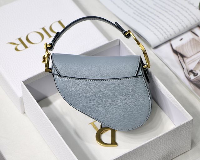 Dior original goatskin micro saddle bag S5685 light blue