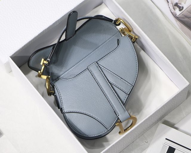 Dior original goatskin micro saddle bag S5685 light blue