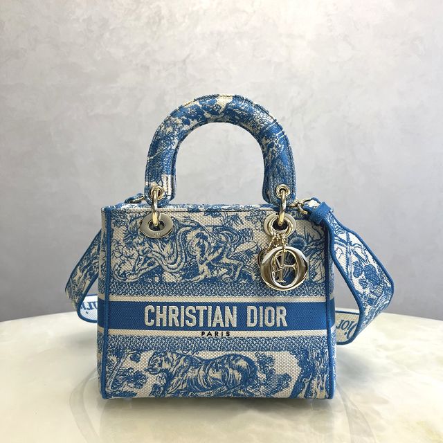 Dior original canvas medium lady bag M0565-5 blue