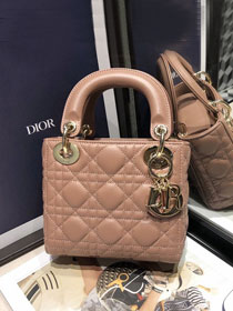 Dior original lambskin mini lady dior bag M0505-2 nude