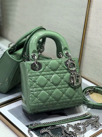 Dior original patent calfskin mini lady bag M0505 mint green