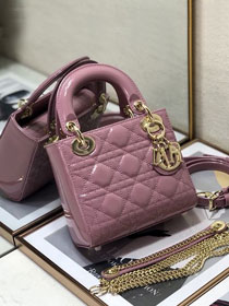 Dior original patent calfskin mini lady bag M0505 pink