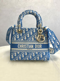 Dior original canvas medium lady bag M0565-5 blue