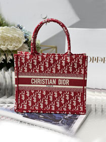 Dior original canvas small book tote bag M1265 burgundy