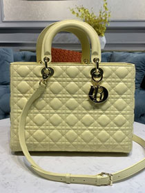 Dior original lambskin large lady dior bag M0566-2 light yellow