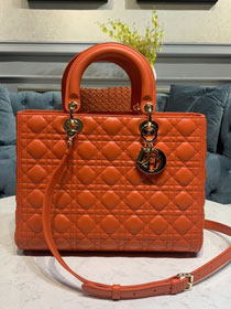 Dior original lambskin large lady dior bag M0566-2 orange