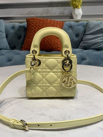 Dior original lambskin micro lady dior bag S0856 light yellow