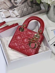 Dior original lambskin micro lady dior bag S0856 red