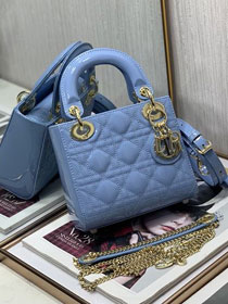 Dior original patent calfskin mini lady dior bag M0505 blue