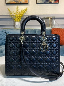 Dior original lambskin large lady dior bag M0566 black