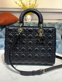 Dior original lambskin large lady dior bag M0566-2 black