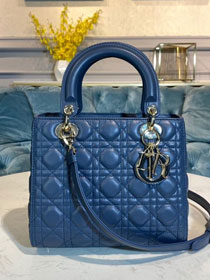 Dior original lambskin medium lady dior bag M0565 blue