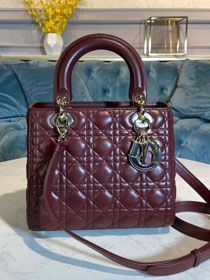 Dior original lambskin medium lady dior bag M0565 bordeaux