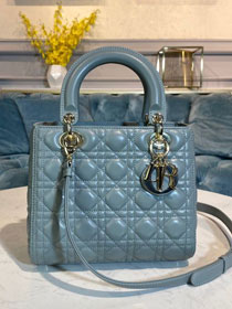 Dior original lambskin medium lady dior bag M0565 light blue