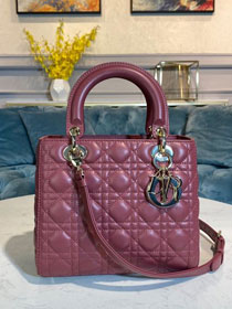 Dior original lambskin medium lady dior bag M0565 wine