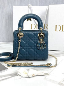 Dior original lambskin mini lady dior bag M0505 denim blue