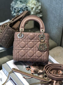 Dior original lambskin mini lady dior bag M0505-2 nude