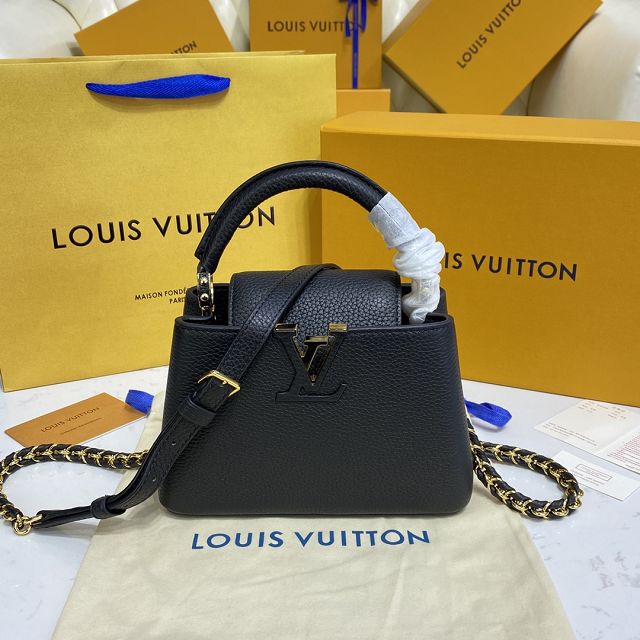 Louis vuitton original calfskin capucines mini handbag M59709 black