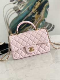 CC original lambskin top handle flap bag bag AS2431 light pink