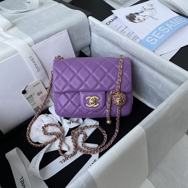 2022 CC original lambskin small flap bag AS1786 purple