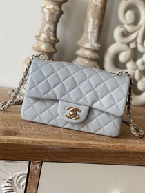 CC original grained calfskin mini flap bag A69900 light grey