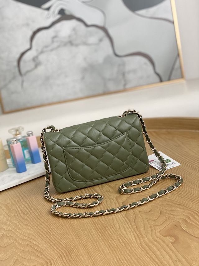 CC original lambskin mini flap bag A69900 khaki green