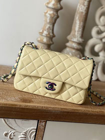 CC original lambskin mini flap bag A69900 light yellow