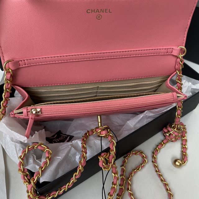 CC original lambskin wallet on chain AP145-2 pink