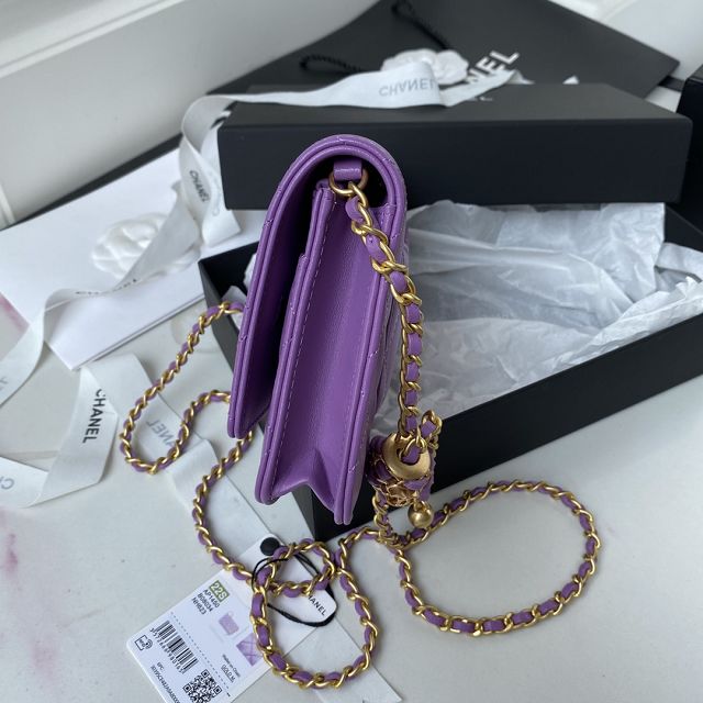 CC original lambskin wallet on chain AP145-2 purple