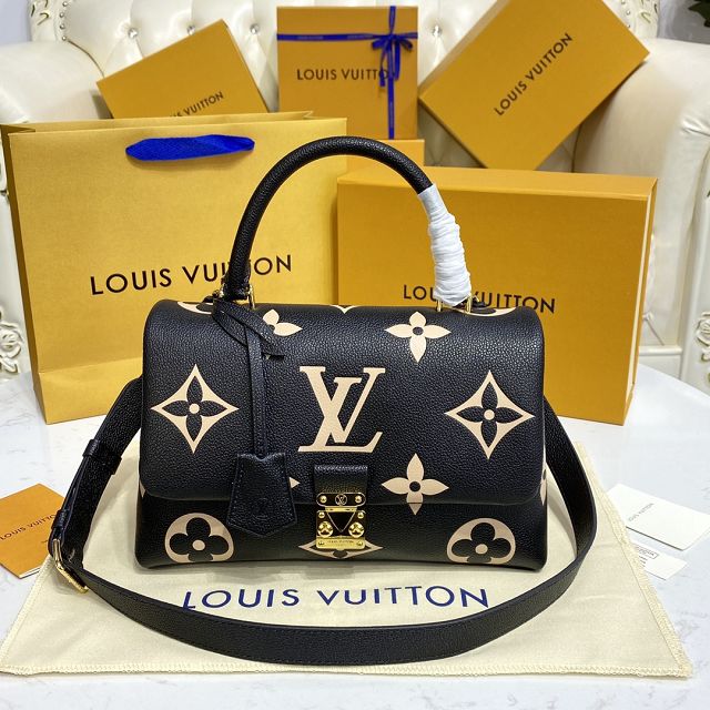 Louis vuitton original calfskin madeleine MM handbag M46041 black&apricot