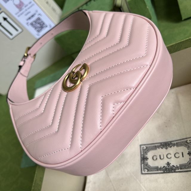 2022 GG original calfskin marmont half-moon-shaped mini bag 699514 pink