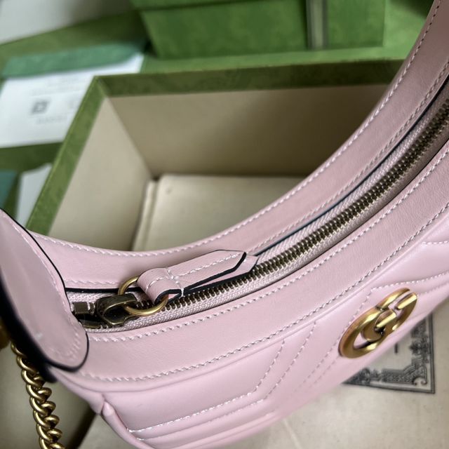 2022 GG original calfskin marmont half-moon-shaped mini bag 699514 pink