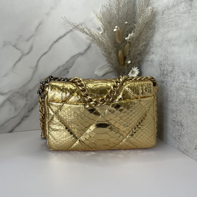 CC original python leather small flap bag bag AS1160 gold