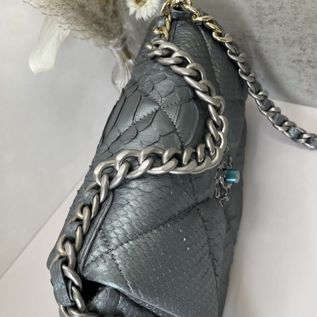 CC original python leather small flap bag bag AS1160 grey