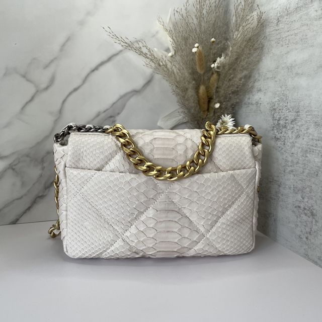 CC original python leather small flap bag bag AS1160 white