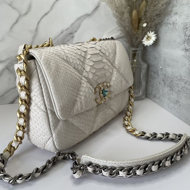 CC original python leather small flap bag bag AS1160 white